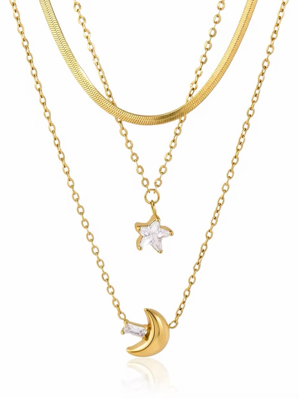 18K Gold Plated Moon & Star Layered Necklace